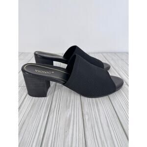 Vionic Fleur sandals women's 11 knit slip on open toe block heel shoes black